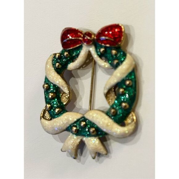 Christmas holiday brooches - tree and wreath set of 2 brooches - Picture 4 of 8